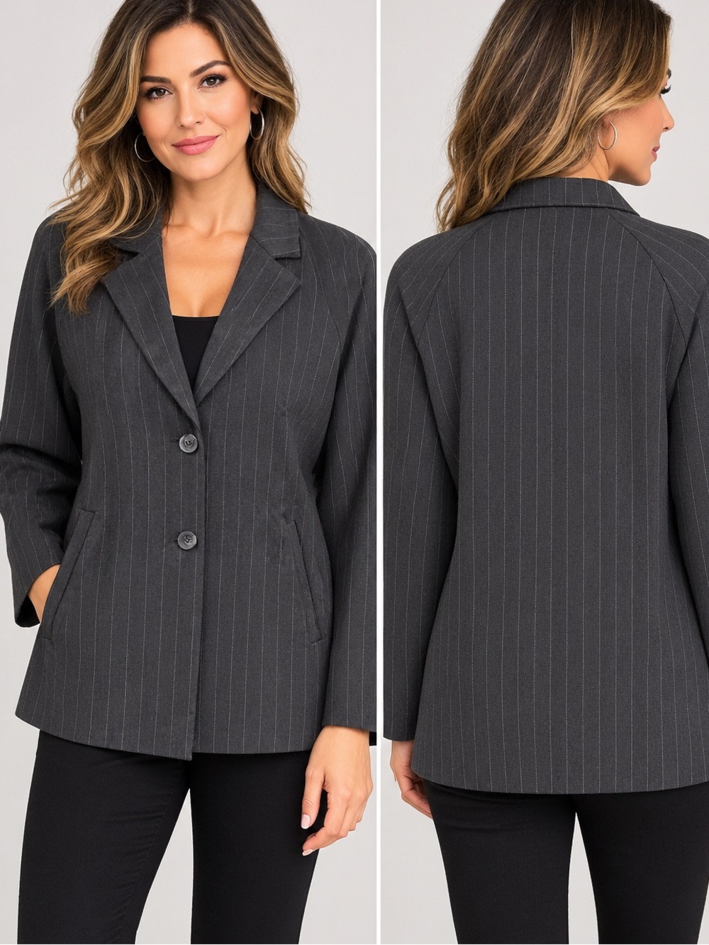 Anne Klein Pinstripe Wool Blazer